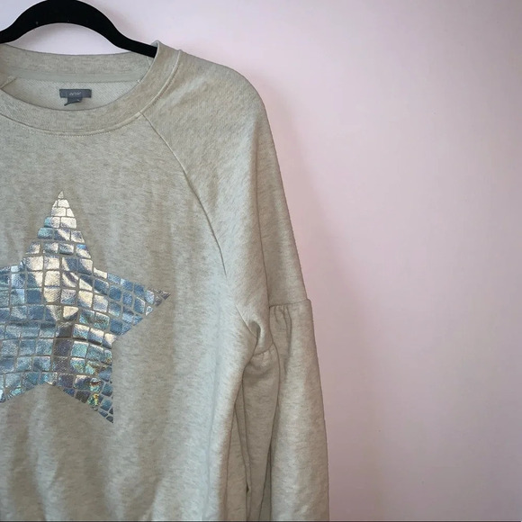 aerie Tan Metallic Star Graphic Oversized Pullover Sweatshirt Large Women’s - Picture 2 of 9